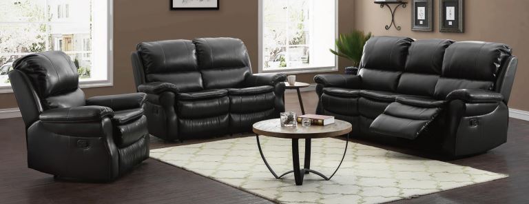 Abbey Reclining Sofas In Bonded Black Real Leather